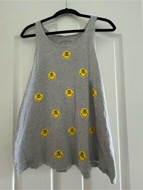 Stüssy Gray Tank Top with Yellow Smiley Logo Print
